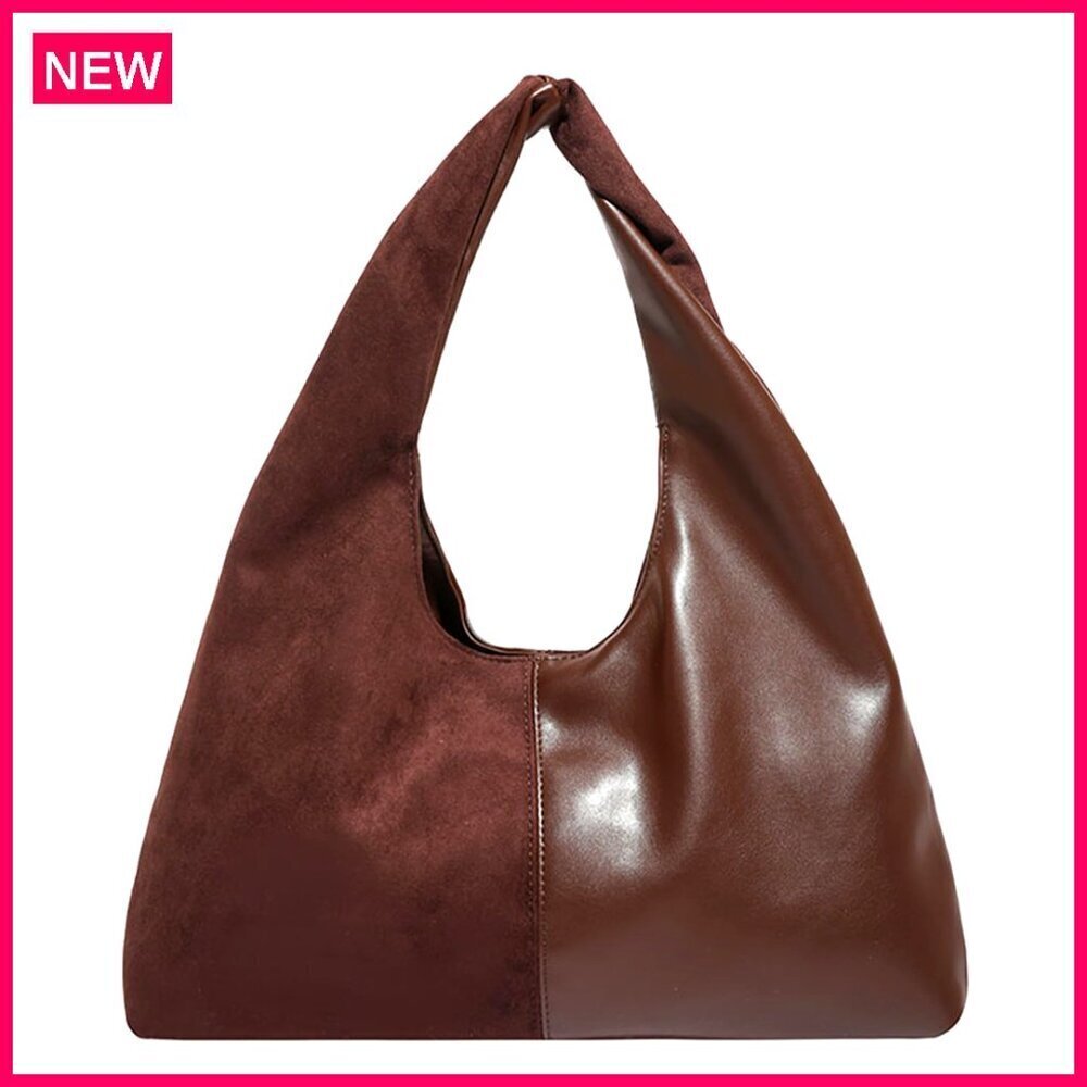 Suede Hobo Tote Bag with Faux Leather, Magnetic Closure, Spacious for iPad